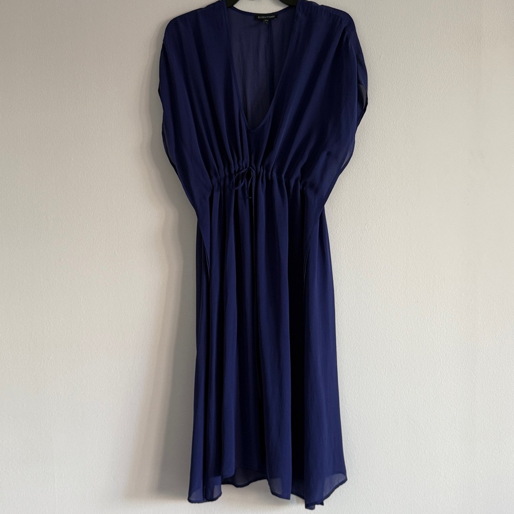 Eileen Fisher Sheer Silk Deep Sapphire Blue Dress Size Medium